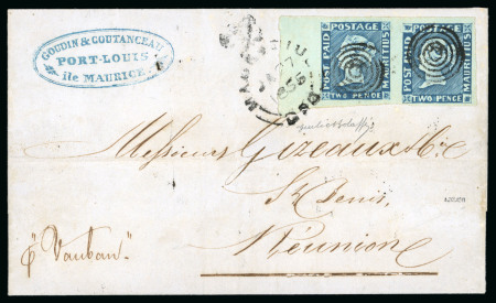 1848-59 2d blue on bluish, intermediate impression, in left marginal pair with the left stamp showing the famous "PENOE" variety