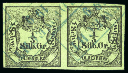 1852 1/3 Sgr used pair with fine to large margins, neat Edewecht framed ds