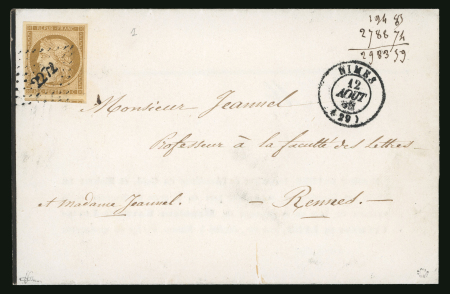 1850, Cérès non dentelé 10 centimes bistre-jaune,