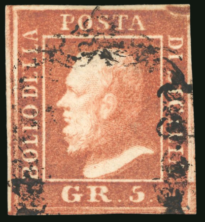 1859, 5gr vermilion, plate II, used