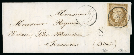 Stamp of France » Type Cérès de 1849-1850 1852, Lettre locale de Soissons, affranchissement Cérès