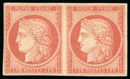 Stamp of France » Type Cérès de 1849-1850 1849, Cérès non dentelé 1 franc vermillon pâle