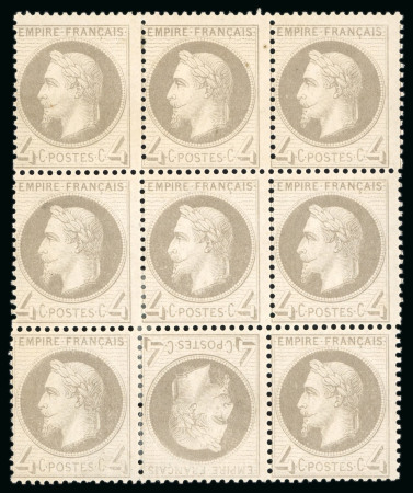Stamp of France » Empire Lauré 1863, Empire Lauré 4 centimes gris en bloc de 9 avec