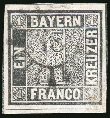 Stamp of German States » Bavaria 1849, 1kr black, plate II, used
