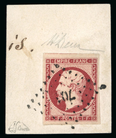 Stamp of France » Empire 1853-1862 1853, Empire non dentelé 1 franc carmin, Y&T n°18