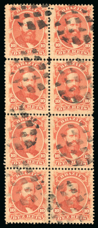 Stamp of Brazil » 1866-83 Dom Pedro » 1866 "Black Beard" Issue 1866, 10r vermilion, the only vertical block of eight
