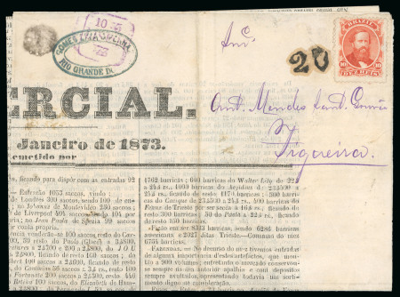 Stamp of Brazil » 1866-83 Dom Pedro » 1866 "Black Beard" Issue 1866, 10r vermilion, uncancelled and correctly paying a newspaper to Portugal