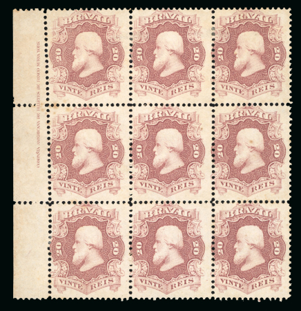 Stamp of Brazil » 1866-83 Dom Pedro » 1866 "Black Beard" Issue 1866, 20r brown lilac, marginal block of nine (3x3)