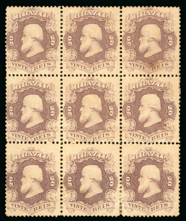 Stamp of Brazil » 1866-83 Dom Pedro » 1866 "Black Beard" Issue 1866, 20r brown carmine, block of nine (3x3), mint
