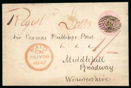 Stamp of Great Britain » Postal Stationery 1847 (Jul 28) 1d pink postal stationery envelope sent registered from London 
