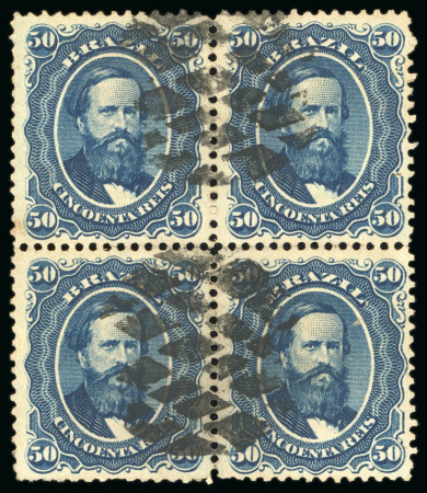 Stamp of Brazil » 1866-83 Dom Pedro » 1866 "Black Beard" Issue 1866, 50r blue, thick paper of 110 microns, block of four used