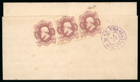 Stamp of Brazil » 1866-83 Dom Pedro » 1866 "Black Beard" Issue 1866, 20r brown lilac, strip of three, pon cover to Portugal