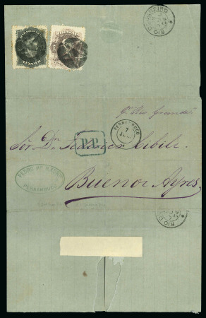 Stamp of Brazil » 1866-83 Dom Pedro » 1866 "Black Beard" Issue 1866, 20r violet slate, together with 200r black on cover to Argentina