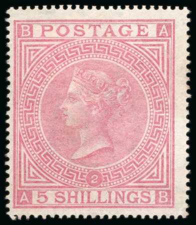 Stamp of Great Britain » 1855-1900 Surface Printed » 1867-83 High Values 1874 5/- rose, Pl.2, AB, fine mint, OG