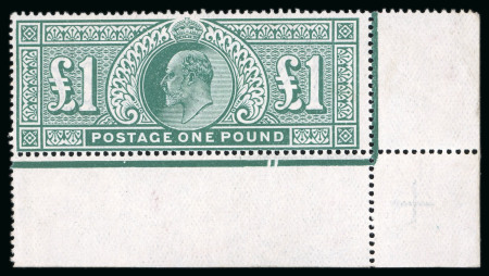 Stamp of Great Britain » King Edward VII » 1911-13 Somerset House Issues 1911 £1 deep green, a very fine and fresh mint NH