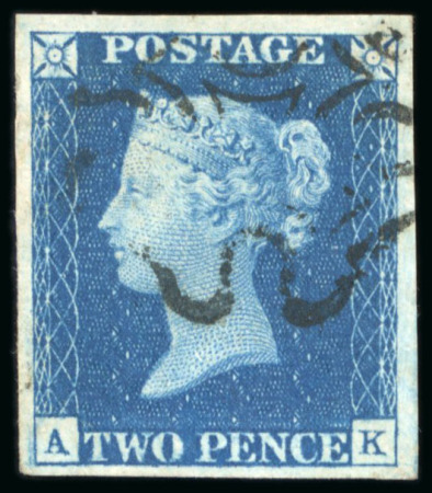 Stamp of Great Britain » 1840 2d Blue (ordered by plate number) 1840 2d. blue,  Pl. 2, AK, good to very large margins