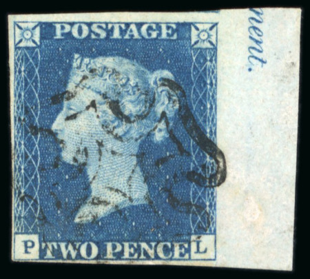 Stamp of Great Britain » 1840 2d Blue (ordered by plate number) 1840 2d. blue,  Pl. 2, PL, marginal example from the