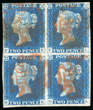 Stamp of Great Britain » 1840 2d Blue (ordered by plate number) 1840 2d. blue,  Pl. 1, FK-GL block of four, good to