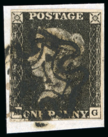 Stamp of Great Britain » 1840 1d Black and 1d Red plates 1a to 11 1840 1d. black, three unplated examples tied to small