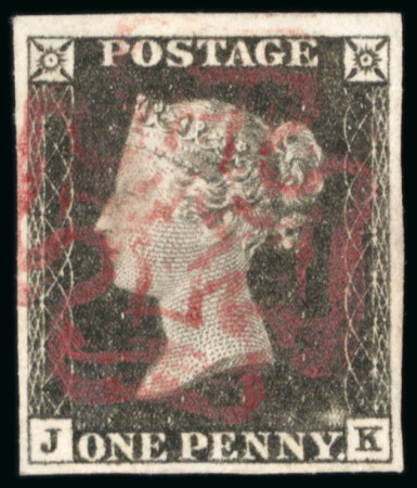 Stamp of Great Britain » 1840 1d Black and 1d Red plates 1a to 11 1840 1d. black, pl.1a, JK, good to very large margins