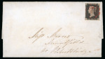 1840 1d. black, pl. 1b, CK, Watermark inverted hinged