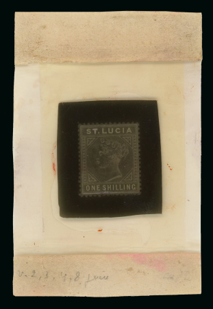Stamp of St. Lucia St. Lucia - 1885 1s, master negative on celluloid and glass support cliché