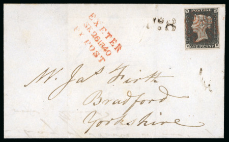 Stamp of Great Britain » 1840 1d Black and 1d Red plates 1a to 11 1840 (Sep 26) wrapper from Exeter to Bradford with 1840 1d black pl.3 EB