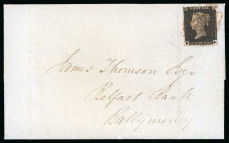 Stamp of Great Britain » 1840 1d Black and 1d Red plates 1a to 11 1840 (Sep 5) wrapper from Coleraine to Ballymoney (Ireland) with 1840 1d intense black pl.1b BG