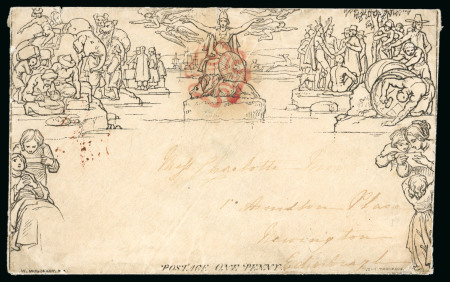 1840 1d Mulready envelope cancelled with a fine strike of the very rare ruby Maltese cross of Aberdeen