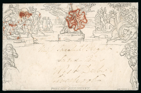 1840 (May 22) 1d Mulready envelope, stereo A167, sent from Bristol to Liverpool