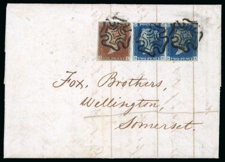 Stamp of Great Britain » 1840 2d Blue (ordered by plate number) 1842 (Jan 8) entire letter from London with 1840 2d deep blue pl.2 pair in combination with 1841 1d red-brown