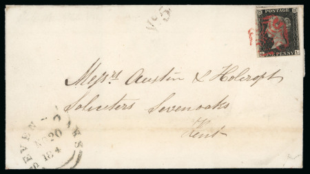 Stamp of Great Britain » 1840 1d Black and 1d Red plates 1a to 11 1840 (Nov 20) wrapper sent locally in Sevenoaks with 1840 1d black pl.1a QL