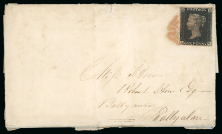 Stamp of Great Britain » 1840 1d Black and 1d Red plates 1a to 11 1841 (Feb 12) Valentine entire from Belfast to Ballyclare, bearing 1840 1d black GD