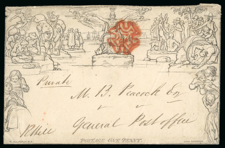 1840 1d. Mulready envelope, stereo A139, addressed