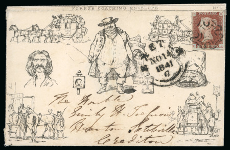 Stamp of Great Britain » 1840 Mulreadys & Caricatures 1841 (Nov 14) Fores Coaching envelope No 6 from Exeter