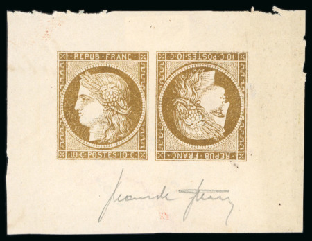 France  – Ceres First Issue 10c brown, tête-bêche