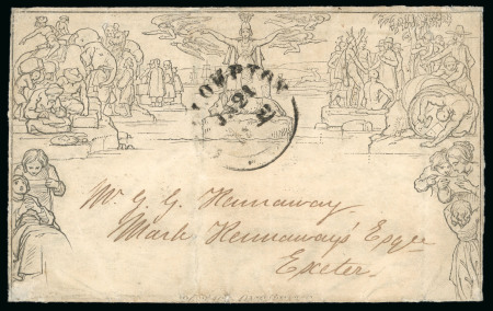 Stamp of Great Britain » 1840 Mulreadys & Caricatures 1842 (Ja 21) 1d. Mulready letter sheet, A44, from Cullompton