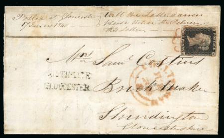 Stamp of Great Britain » 1840 1d Black and 1d Red plates 1a to 11 1840 (Jul 7) part entire letter used locally in Gloucester,