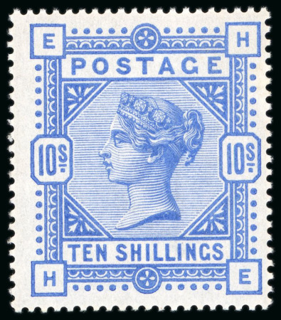 Stamp of Great Britain » 1855-1900 Surface Printed » 1883-84 & 1888 High Values 1883-84 10/- Ultramarine, HE, very fine mint NH, two