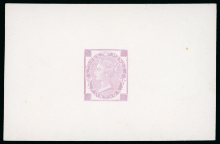 Stamp of Great Britain » 1855-1900 Surface Printed » 1867-80 Large Uncoloured Corner Letters, Wmk Spray of Rose 1870 3d. die proof in mauve on white matt card 60x90mm.