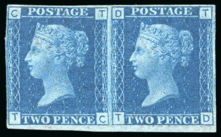 Stamp of Great Britain » 1854-70 Perforated Line Engraved 1858-76 2d. deep blue, pl. 13, TC-TD horizontal pair,