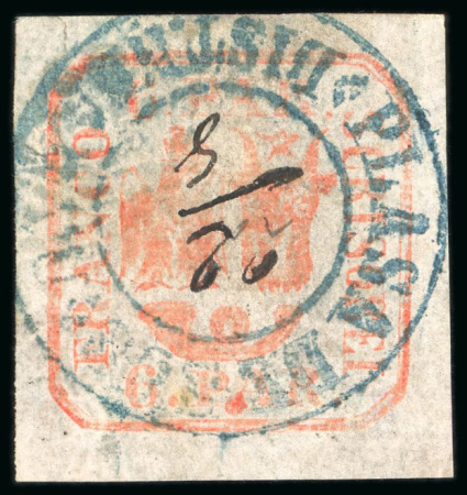 1862, 6par red, large margins, cancelled by a blue