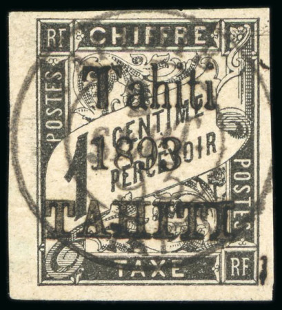 1893, Taxe Duval 1 centimes noir surchargé "Tahiti