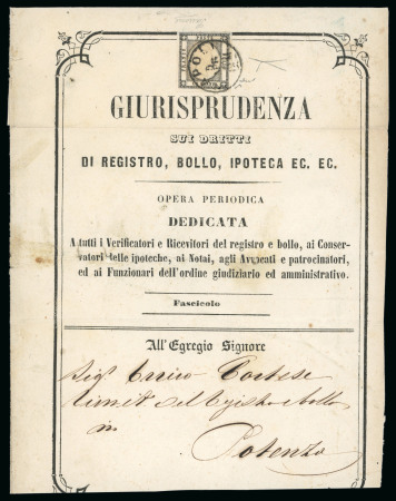 Stamp of Italian States » Naples 1861, Involucro di stampato periodico affr. per il doppio porto con 1 grano grigio scuro