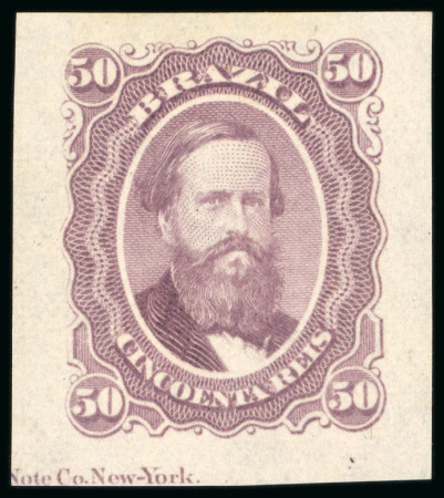 Stamp of Brazil » 1866-83 Dom Pedro » 1866 "Black Beard" Issue 1866, 50r (9) and 200r (8) single colour proofs originating from the early 200r+50r composite proofs