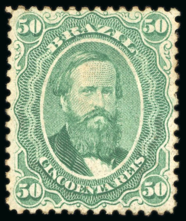 Stamp of Brazil » 1866-83 Dom Pedro » 1866 "Black Beard" Issue 1866, 50r green and 50r black, the two colour proofs executed with perforation 12