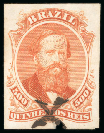 Stamp of Brazil » 1866-83 Dom Pedro » 1866 "Black Beard" Issue 1866, 10r vermilion, 100r green & 500r orange, plate