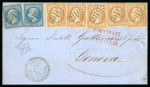 1863 (May 25) Cover from Varna to Genoa, franked by 1862 10c (5) and 20c (2)