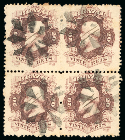 Stamp of Brazil » 1866-83 Dom Pedro » 1866 "Black Beard" Issue 1866, 20r brown carmine, block of four, intense rich