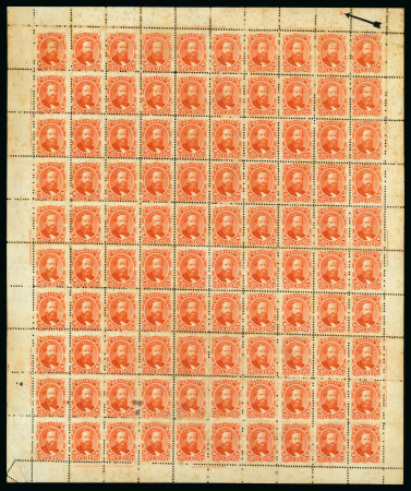 Stamp of Brazil » 1866-83 Dom Pedro » 1866 "Black Beard" Issue 1866, 10r vermilion, complete sheet of 100